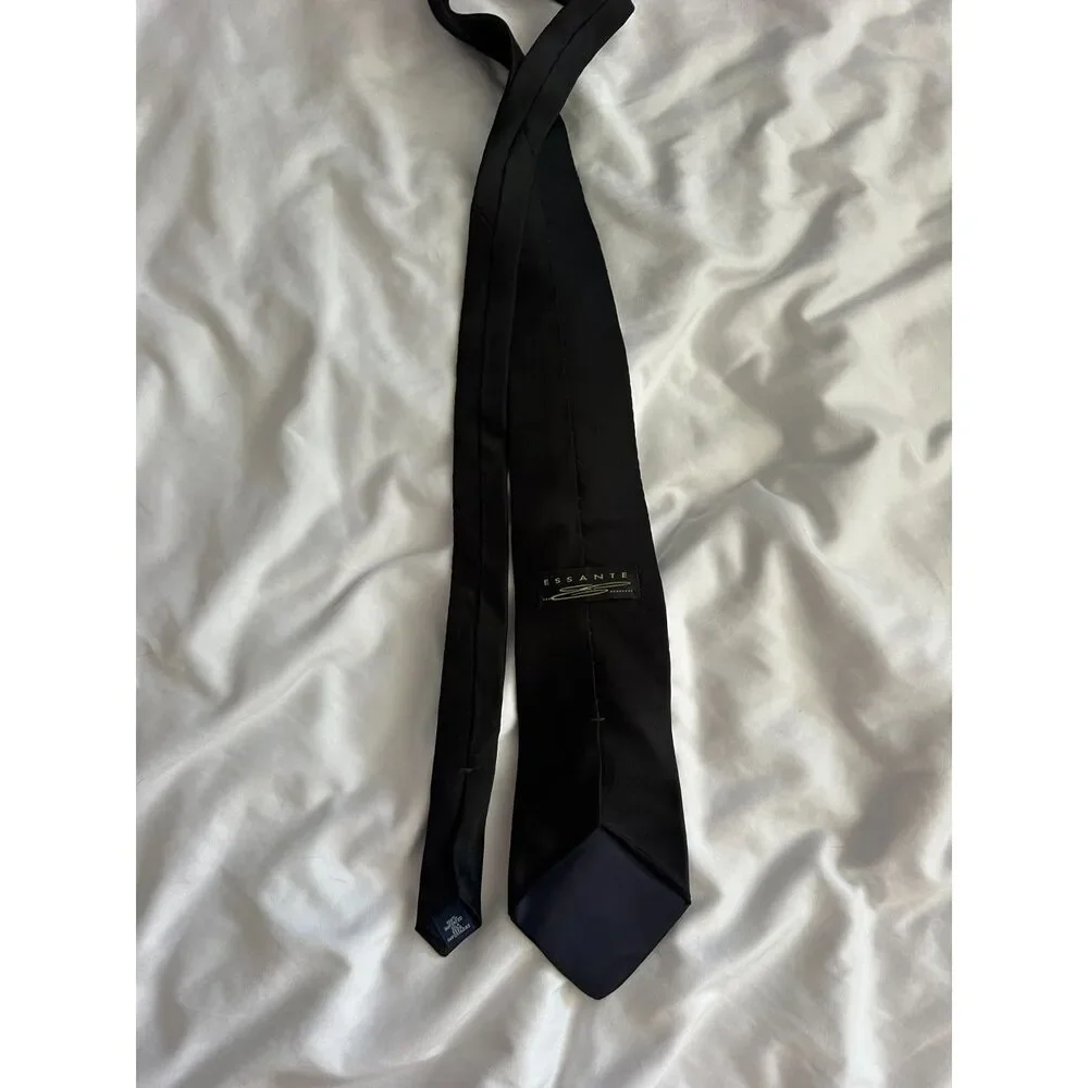Essante Men’s Black 100% Silk Necktie Made in USA Classic Formal Tie